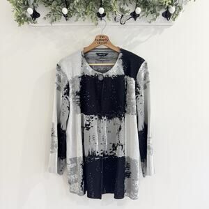 Misook Black/grey One Button Acrylic Cardigan Large K117